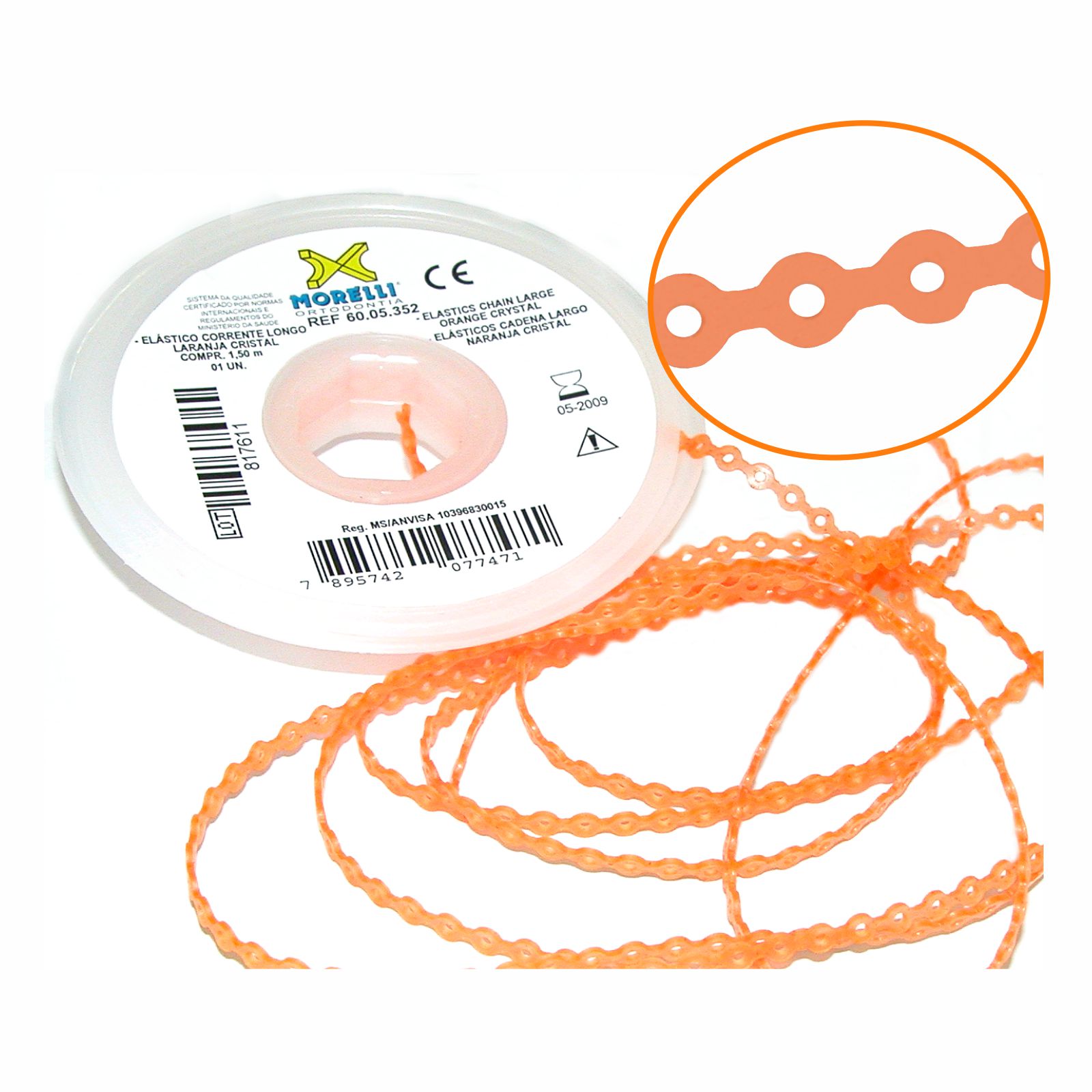 Elástico Corrente Longo - Laranja Cristal 1,5m - Morelli