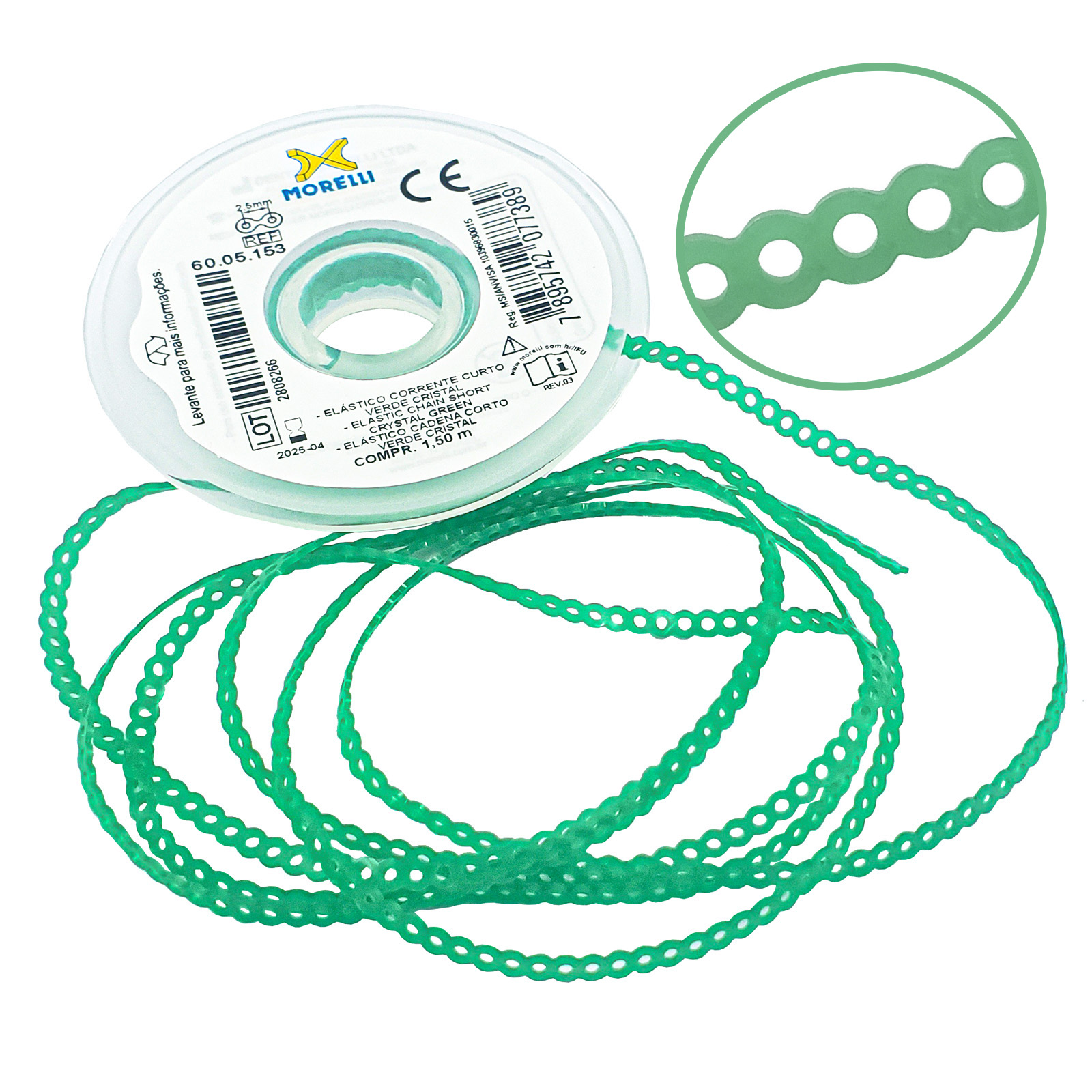 Elástico Corrente Curto - Verde Cristal 1,5m - Morelli