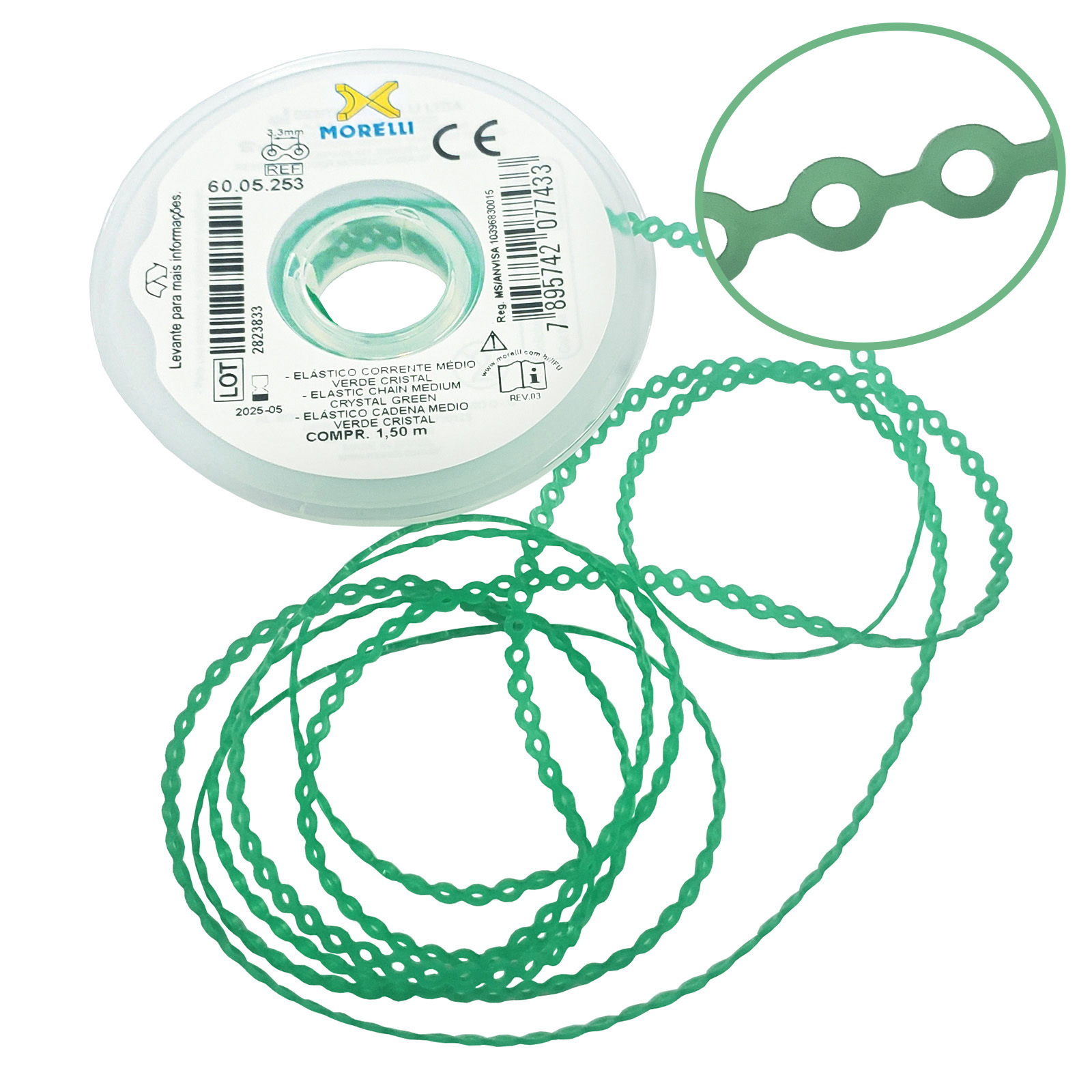 Elástico Corrente Médio - Verde Cristal 1,5m - Morelli