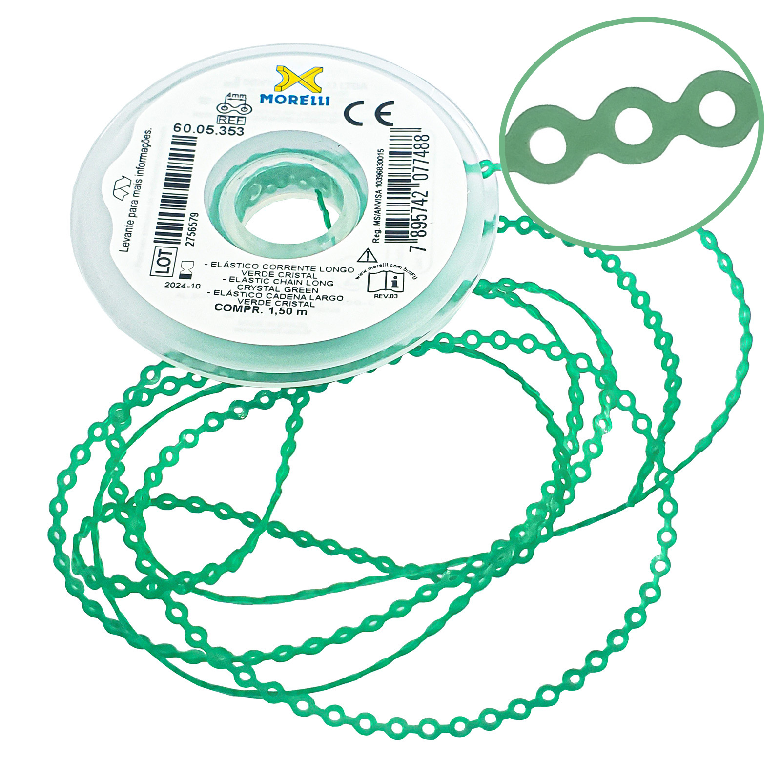 Elástico Corrente Longo - Verde Cristal 1,5m - Morelli