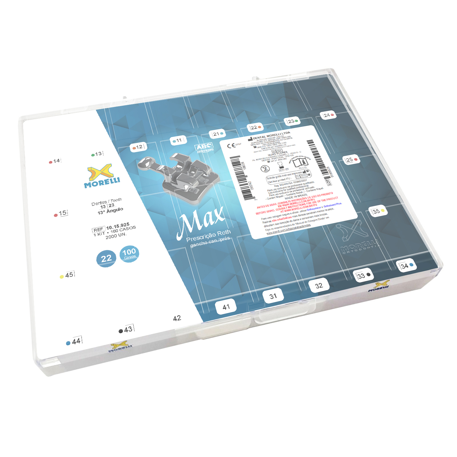 Kit Bráquete Max Roth .022 Com Gancho nos Caninos (13º) e Pré-molares - 100 Casos