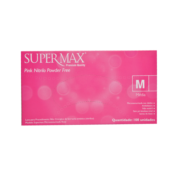 Luva Supermax Powder Free Nitrilo PINK - Tam M
