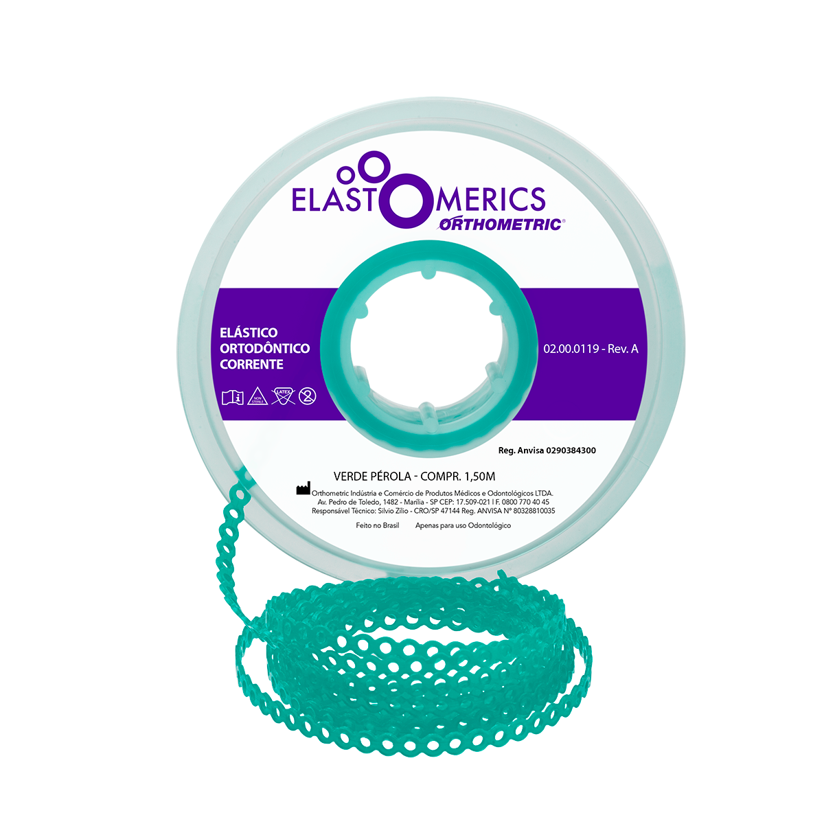Elástico Corrente Curto - Verde Pérola 1,5m - Orthometric