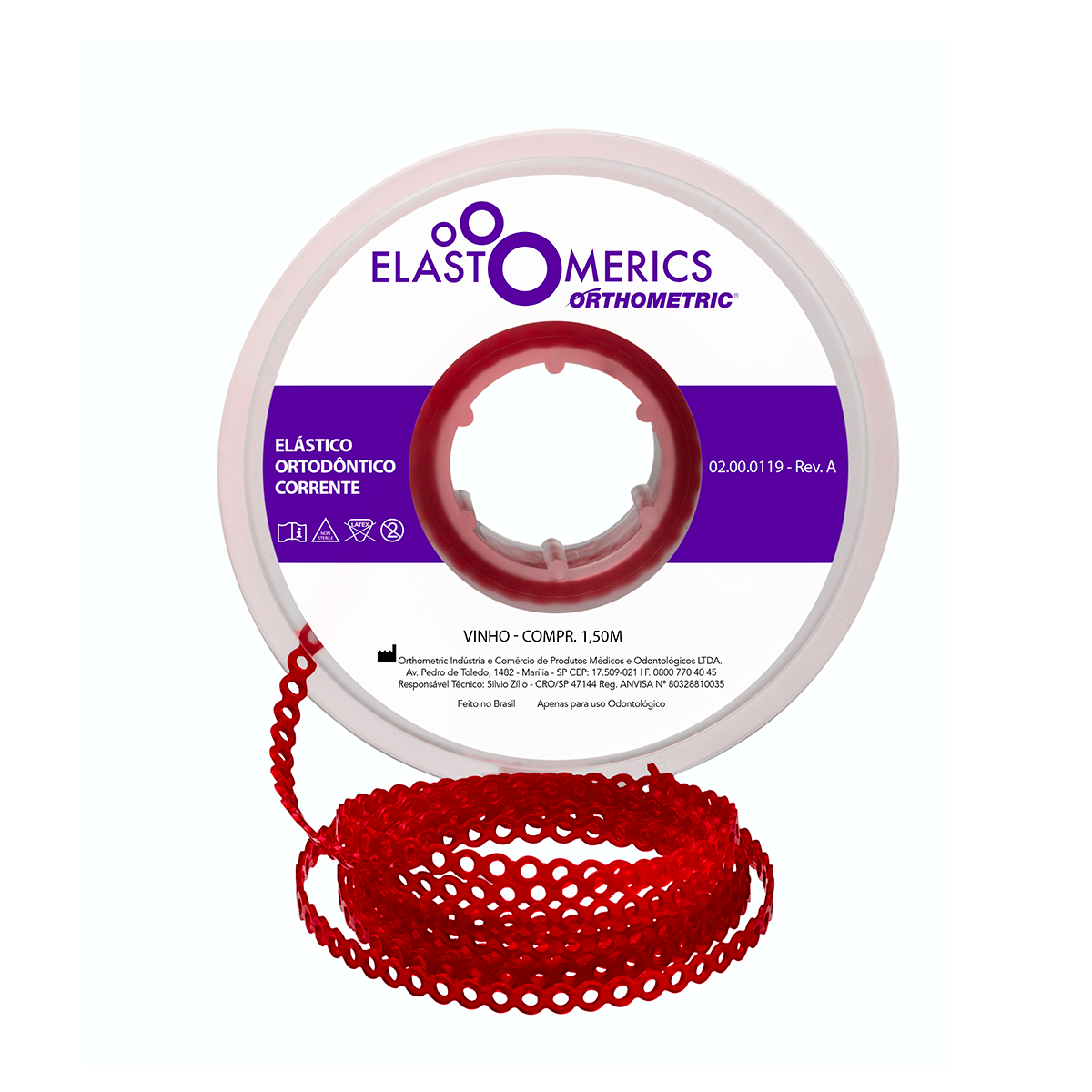 Elástico Corrente Curto - Vinho 1,5m - Orthometric