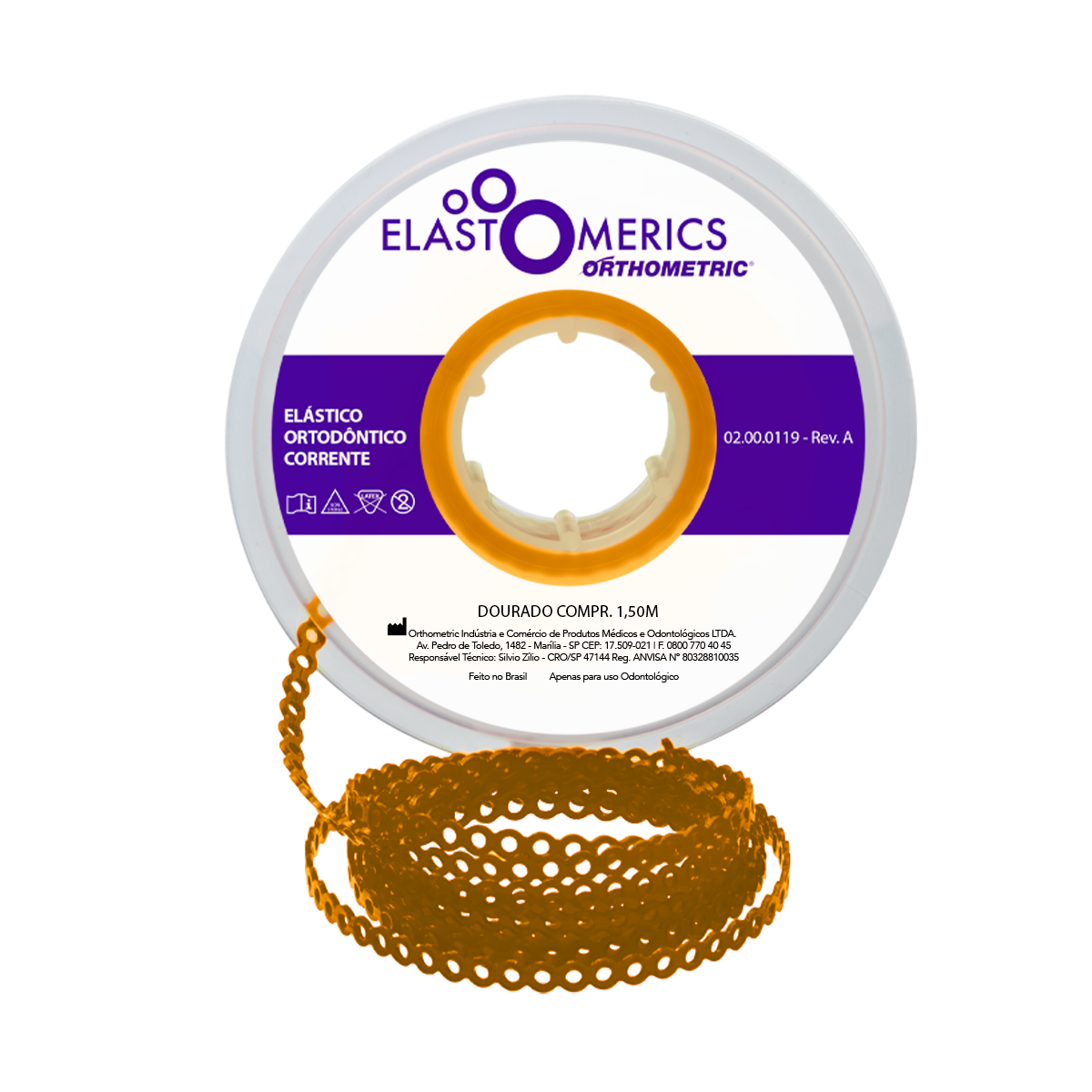 Elástico Corrente Curto - Dourado 1,5m - Orthometric