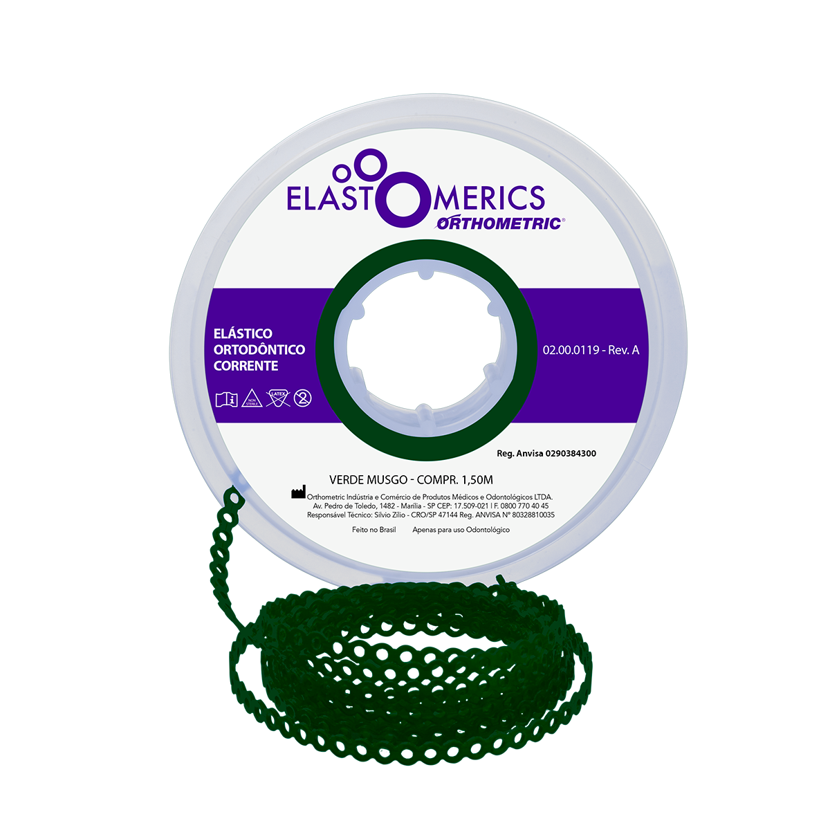 Elástico Corrente Médio - Verde Musgo 1,5m - Orthometric